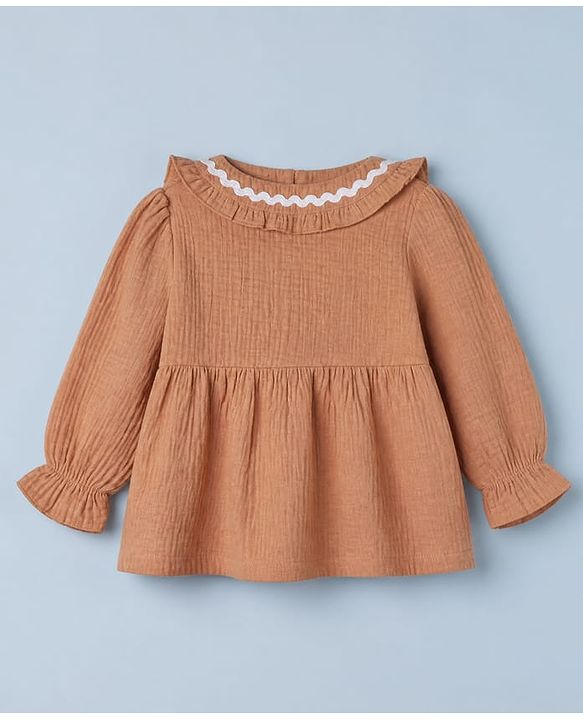 Babyhug 100% Cotton Terry Knit Full Sleeves Top and Pant Set - Brown
