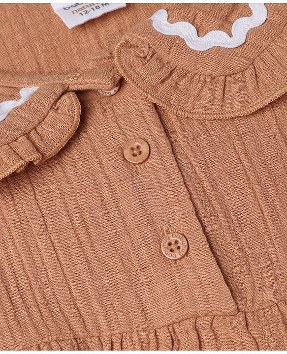Babyhug 100% Cotton Terry Knit Full Sleeves Top and Pant Set - Brown