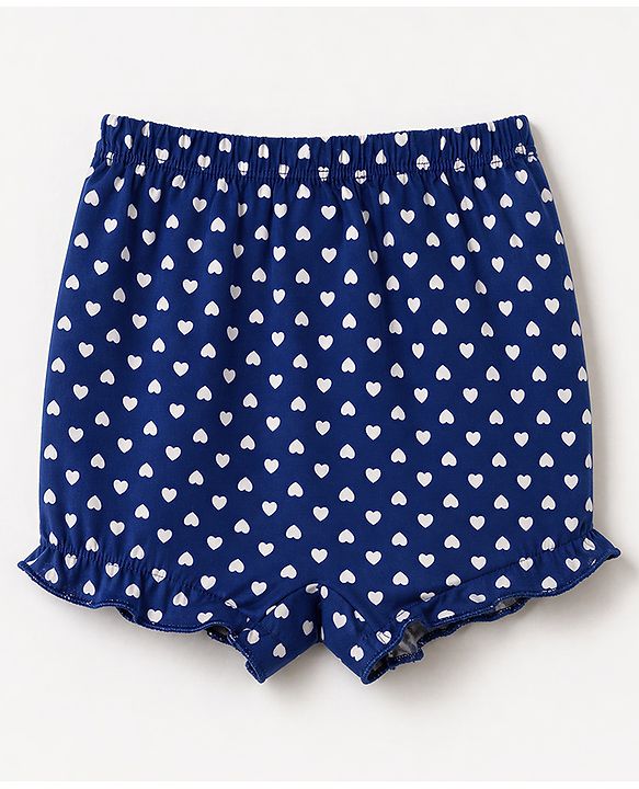 Babyhug 100% Cotton Single Jersey Knit Bloomers With Heart Print Pack of 3 - Navy Blue, Red & White