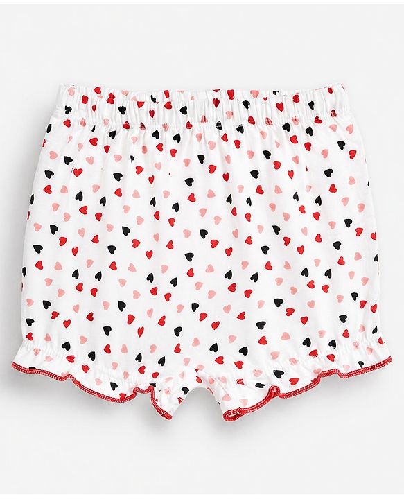 Babyhug 100% Cotton Single Jersey Knit Bloomers With Heart Print Pack of 3 - Navy Blue, Red & White