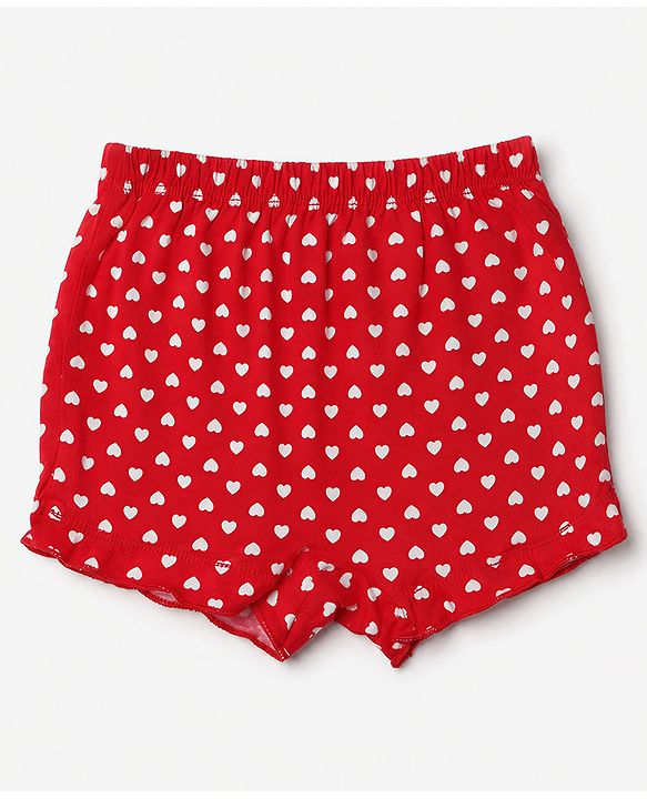Babyhug 100% Cotton Single Jersey Knit Bloomers With Heart Print Pack of 3 - Navy Blue, Red & White