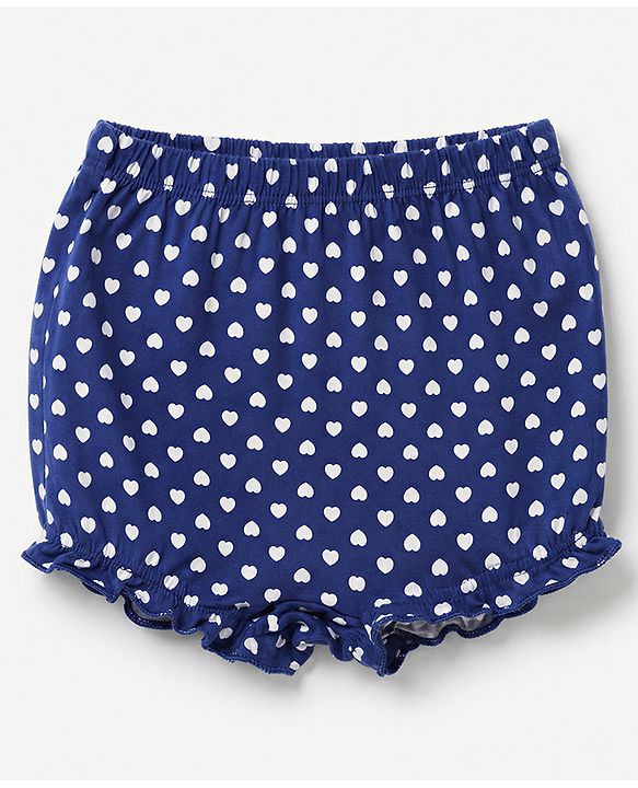 Babyhug 100% Cotton Single Jersey Knit Bloomers With Heart Print Pack of 3 - Navy Blue, Red & White