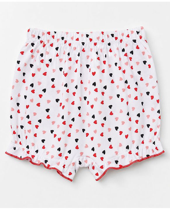 Babyhug 100% Cotton Single Jersey Knit Bloomers With Heart Print Pack of 3 - Navy Blue, Red & White