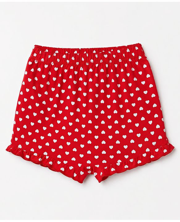 Babyhug 100% Cotton Single Jersey Knit Bloomers With Heart Print Pack of 3 - Navy Blue, Red & White