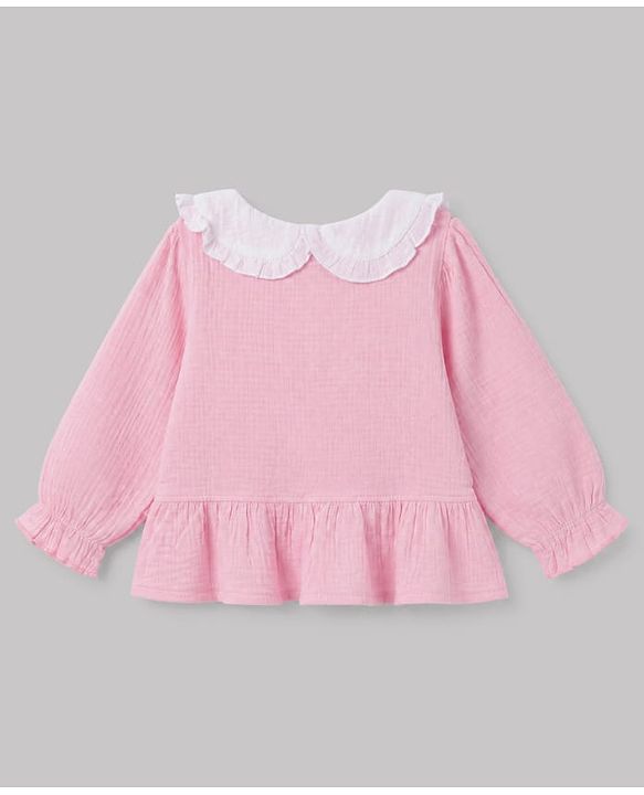 Babyhug 100% Cotton Terry Knit Full Sleeves Top and Palazzo with Bow Applique in Pink