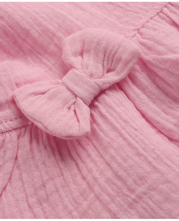 Babyhug 100% Cotton Terry Knit Full Sleeves Top and Palazzo with Bow Applique in Pink
