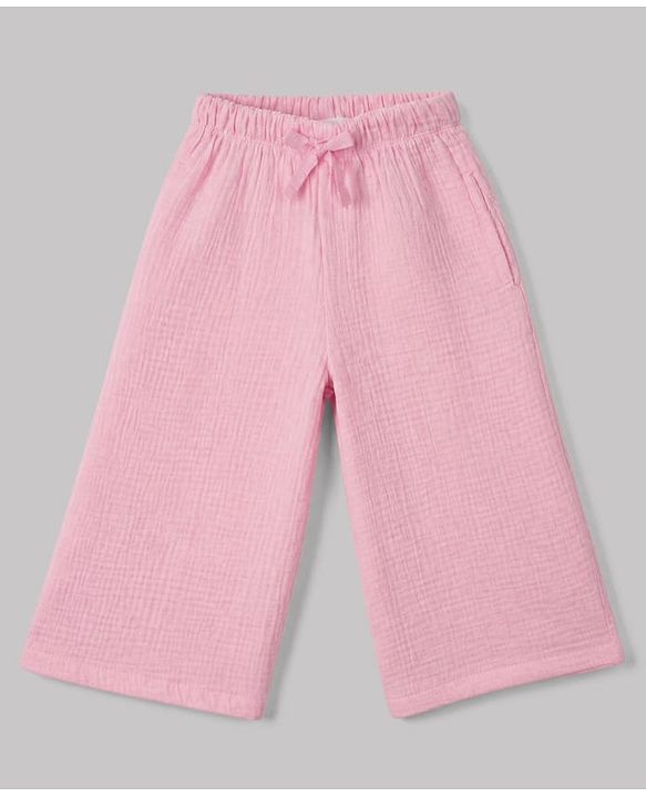 Babyhug 100% Cotton Terry Knit Full Sleeves Top and Palazzo with Bow Applique in Pink