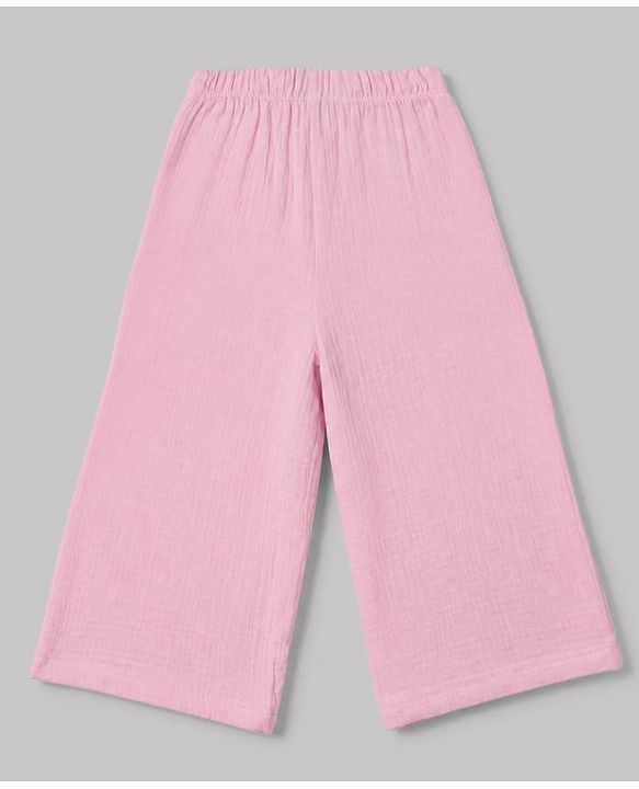 Babyhug 100% Cotton Terry Knit Full Sleeves Top and Palazzo with Bow Applique in Pink
