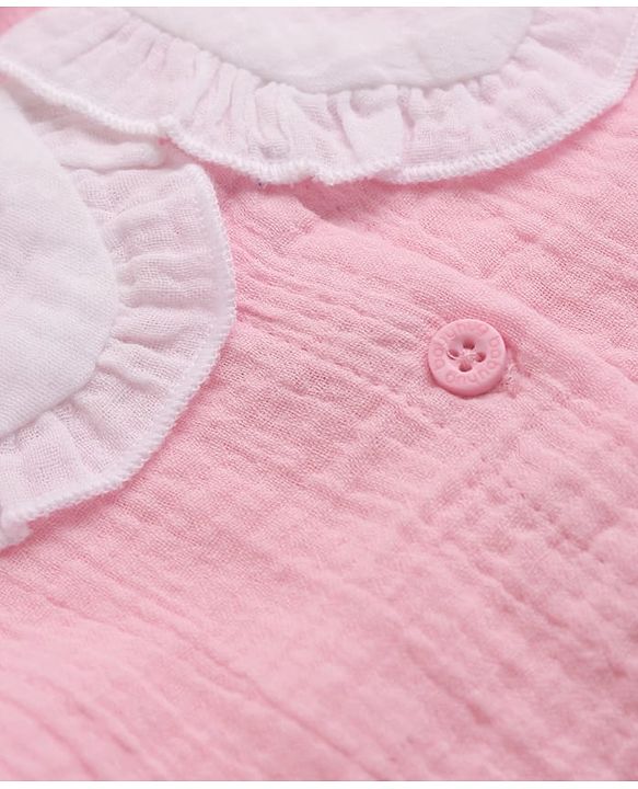 Babyhug 100% Cotton Terry Knit Full Sleeves Top and Palazzo with Bow Applique in Pink