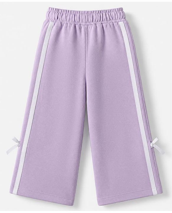 Babyhug 100% Cotton Terry Knit Full Sleeves Hooded Top & Pant Set With Text Print & Bow Applique - Lavender