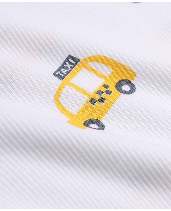 Babyhug Cotton Knit Rib Fabric Full Sleeves Co-ord T-Shirt & Pajama Night Suit with Vehicle Print - Yellow
