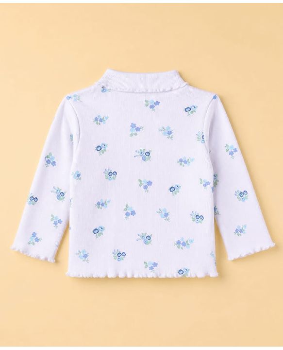 Babyhug Cotton Lycra Knit Skivi Winter T-Shirts with Full Sleeves and Cutie Text with Floral Print - White