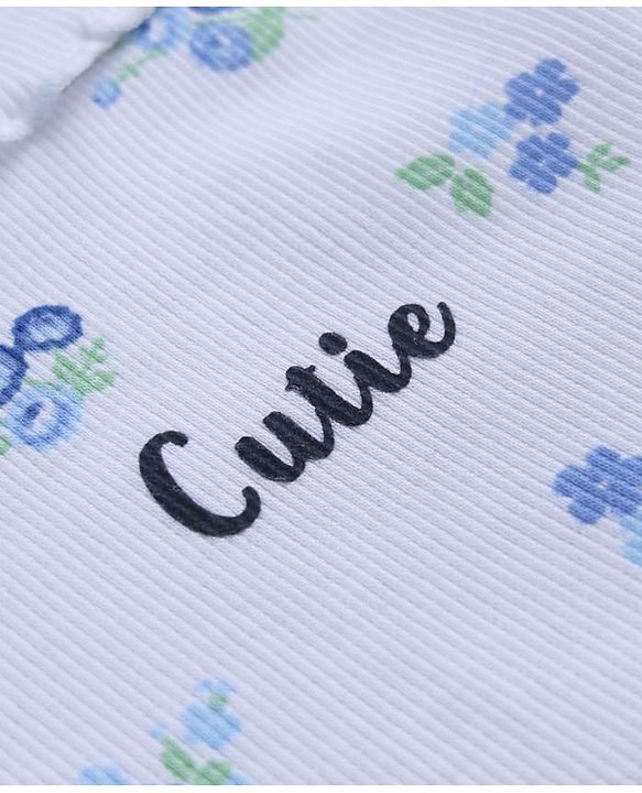 Babyhug Cotton Lycra Knit Skivi Winter T-Shirts with Full Sleeves and Cutie Text with Floral Print - White