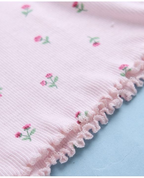 Babyhug Cotton Lycra Knit Skivi Winter T-Shirts with Full Sleeves and Adorable Embroidery with Floral Print - Pink