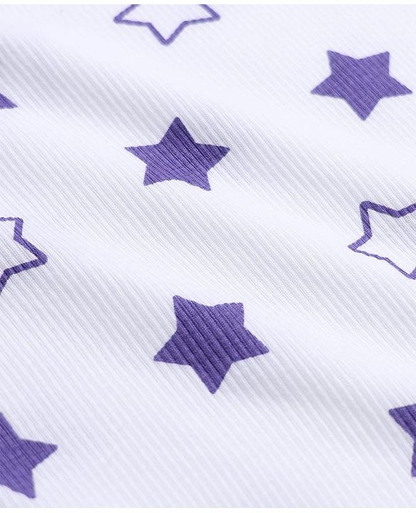 Babyhug Cotton Knit Rib Fabric Full Sleeves Pyjama Co-Ords Set With Star Print - White