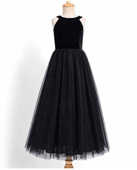 Pine Kids Mesh Woven Sleeveless Party Dress With Glitter Print - Black