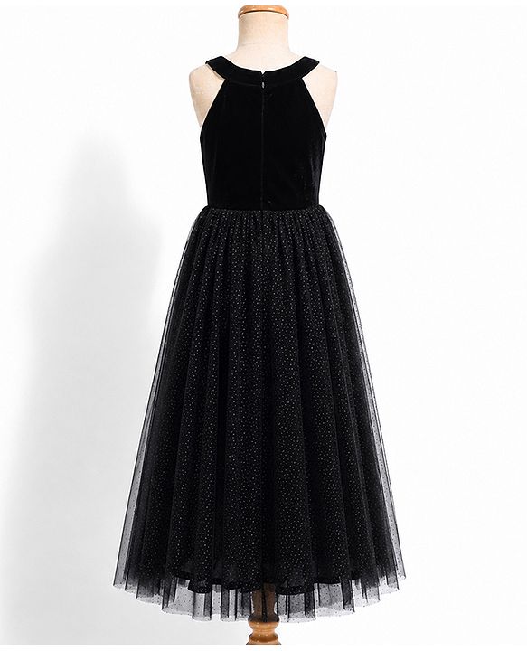 Pine Kids Mesh Woven Sleeveless Party Dress With Glitter Print - Black