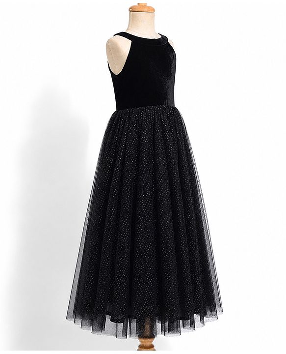 Pine Kids Mesh Woven Sleeveless Party Dress With Glitter Print - Black