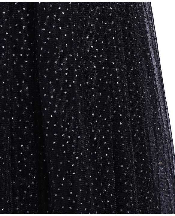 Pine Kids Mesh Woven Sleeveless Party Dress With Glitter Print - Black