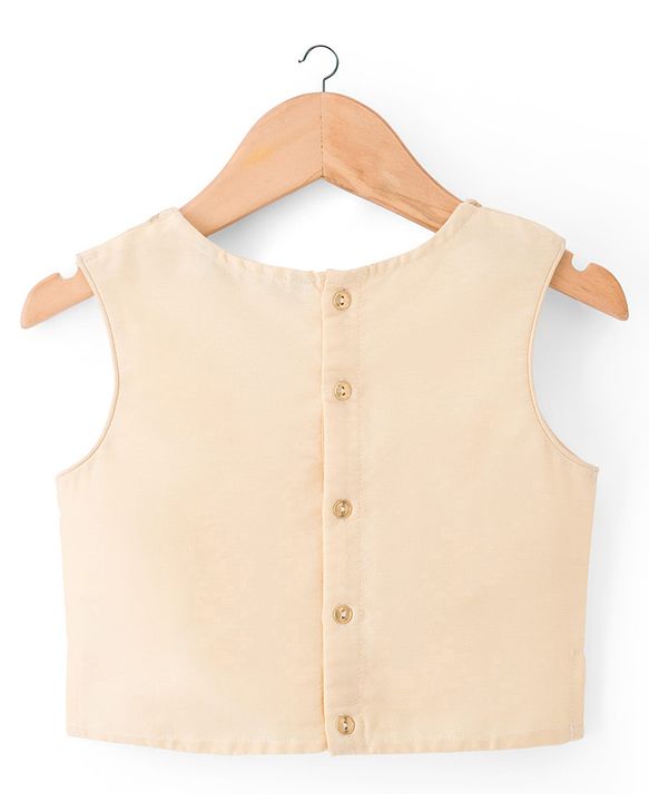 Pine Kids Woven Full Sleeves Indo Western Set With Floral Embroidery & Print - Beige
