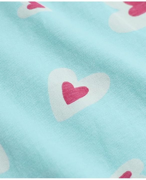 Pine Kids 100% Cotton Single Jersery 180 Gsm Knit Half Sleeves Nighty With Heart Print & Bio Finish - Blue