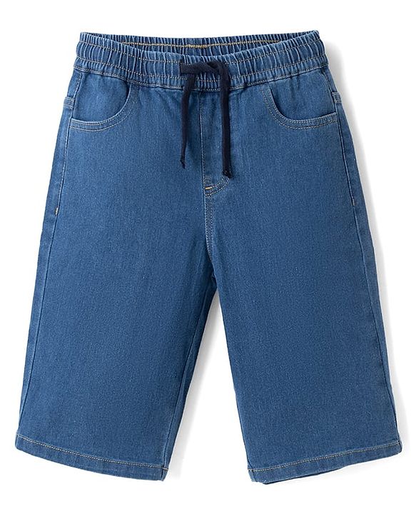 Pine Kids 100% Cotton Woven Half Sleeves Shirt and Denim Shorts with Roses Print - Navy Blue
