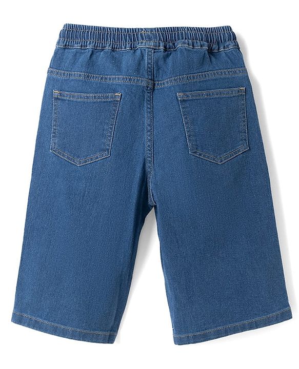 Pine Kids 100% Cotton Woven Half Sleeves Shirt and Denim Shorts with Roses Print - Navy Blue