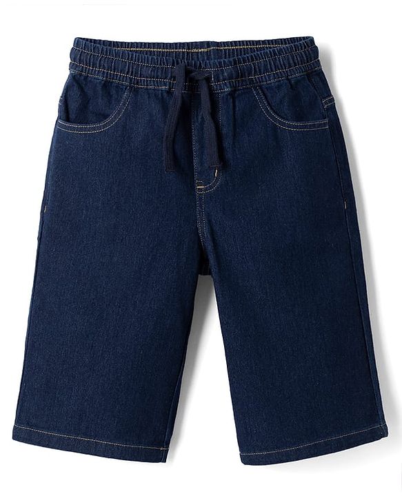 Pine Kids 100% Cotton Woven Half Sleeves Shirt and Denim Shorts with Abstract Print - Dark Blue