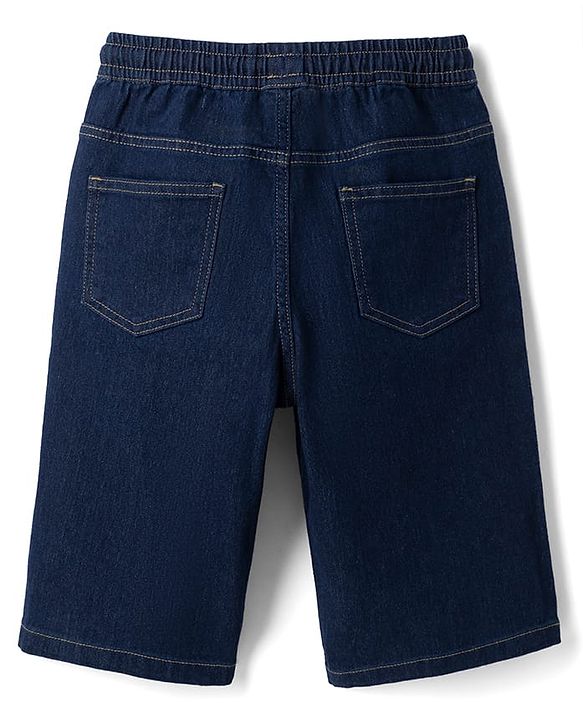 Pine Kids 100% Cotton Woven Half Sleeves Shirt and Denim Shorts with Abstract Print - Dark Blue