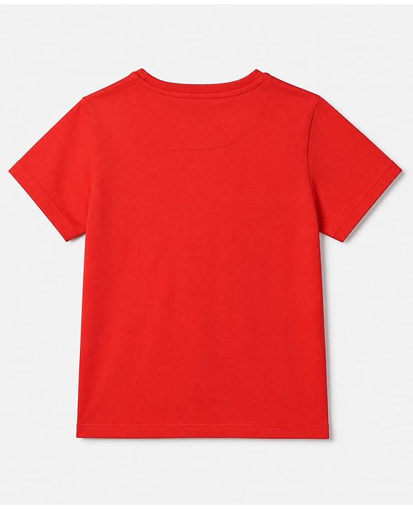 Pine Kids 100% Cotton Single Jersey Knit Half Sleeves T-Shirt and Shorts Set With Text Print - Red