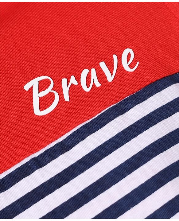Pine Kids 100% Cotton Single Jersey Knit Half Sleeves T-Shirt and Shorts Set With Text Print - Red
