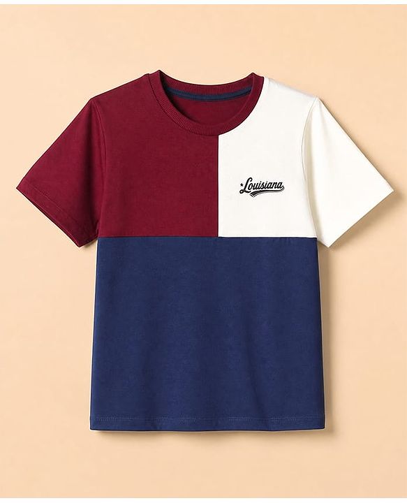 Pine Kids 100% Cotton Single Jersey Knit Half Sleeves T-Shirt and Jogger with Full Length and Louisiana Print in Navy Blue