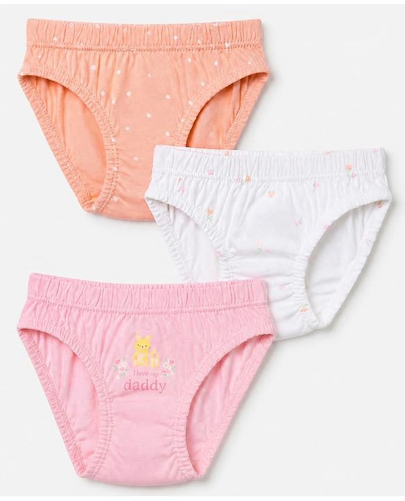 Babyhug 100% Cotton Single Jersey Knit Panties With Floral & Polka Dots Print Pack of 3 - Pink Orange & White