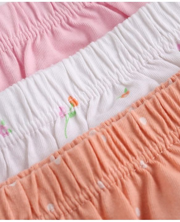 Babyhug 100% Cotton Single Jersey Knit Panties With Floral & Polka Dots Print Pack of 3 - Pink Orange & White