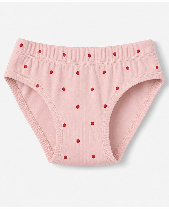 Babyhug 100% Cotton Single Jersey Knit Panties With Polka Dot & Floral Print Pack of 3 - Pink, Red & Beige