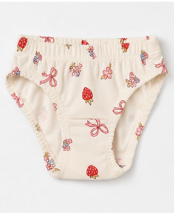 Babyhug 100% Cotton Single Jersey Knit Panties With Polka Dot & Floral Print Pack of 3 - Pink, Red & Beige