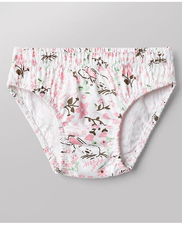 Babyhug 100% Cotton Single Jersey Knit Panties With Floral Print Pack of 3 - Pink and White