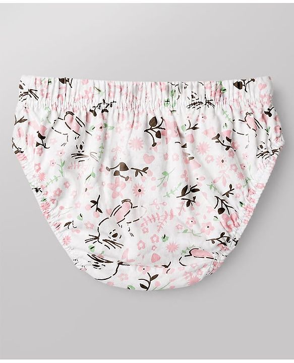 Babyhug 100% Cotton Single Jersey Knit Panties With Floral Print Pack of 3 - Pink and White