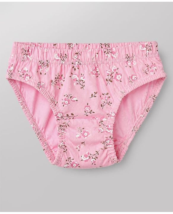 Babyhug 100% Cotton Single Jersey Knit Panties With Floral Print Pack of 3 - Pink and White