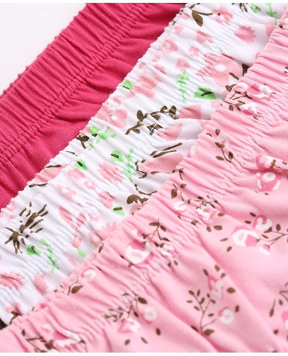 Babyhug 100% Cotton Single Jersey Knit Panties With Floral Print Pack of 3 - Pink and White