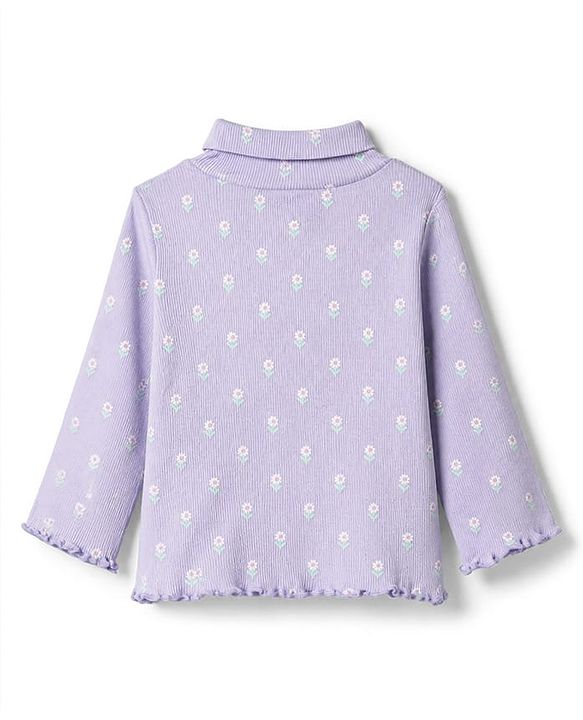 Babyhug Cotton Knit Full Sleeves Winter T-shirt With Floral Print - Plum
