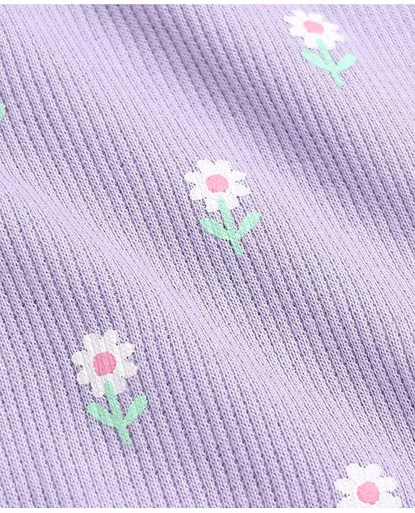 Babyhug Cotton Knit Full Sleeves Winter T-shirt With Floral Print - Plum