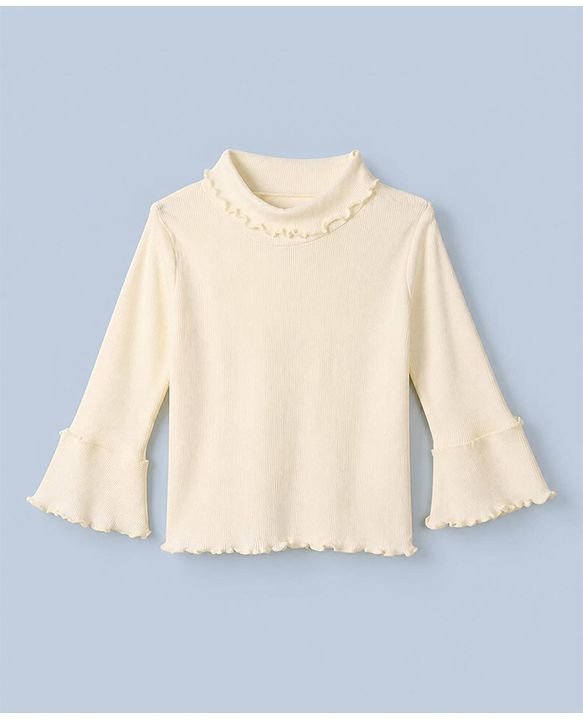 Babyhug Cotton Lycra Knit Winter T-Shirt with Full Sleeves with Knot Detailing in Beige