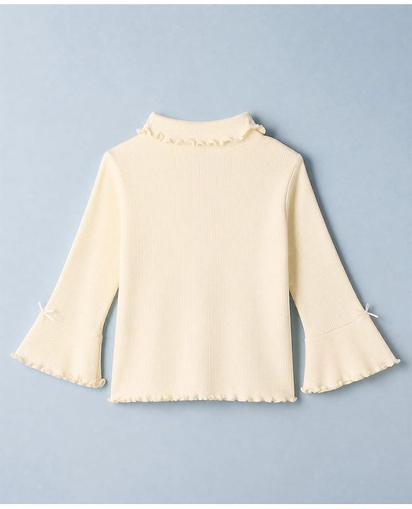 Babyhug Cotton Lycra Knit Winter T-Shirt with Full Sleeves with Knot Detailing in Beige