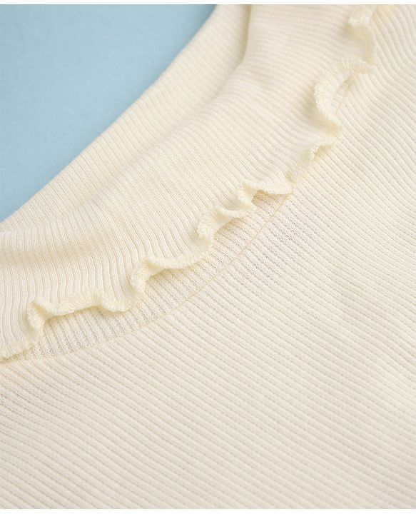 Babyhug Cotton Lycra Knit Winter T-Shirt with Full Sleeves with Knot Detailing in Beige