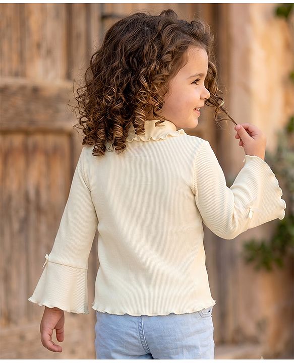Babyhug Cotton Lycra Knit Winter T-Shirt with Full Sleeves with Knot Detailing in Beige