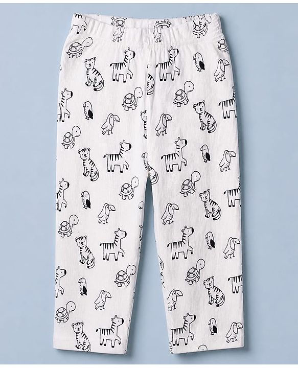Babyhug Cotton Interlock Knit Rib Full Sleeves Co-ord T-Shirt & Pajama Night Suit with Wild Animal Print - Black