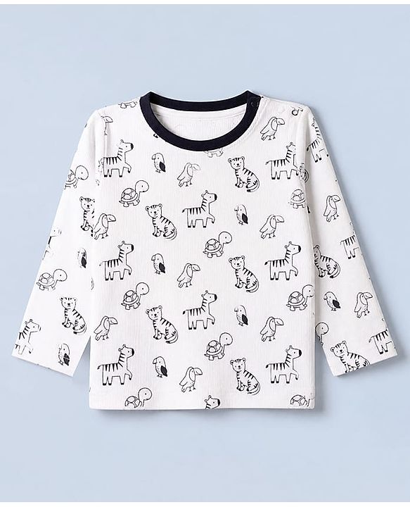 Babyhug Cotton Interlock Knit Rib Full Sleeves Co-ord T-Shirt & Pajama Night Suit with Wild Animal Print - Black
