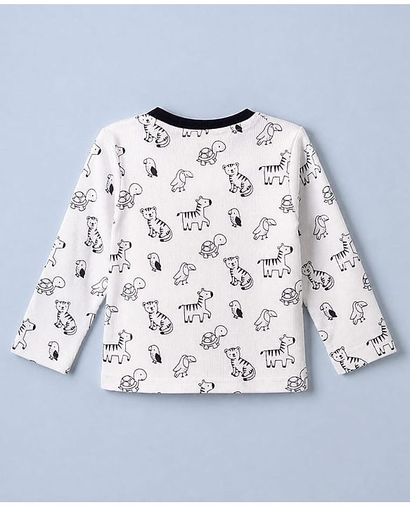 Babyhug Cotton Interlock Knit Rib Full Sleeves Co-ord T-Shirt & Pajama Night Suit with Wild Animal Print - Black