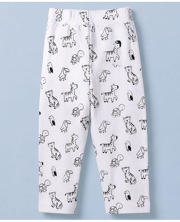 Babyhug Cotton Interlock Knit Rib Full Sleeves Co-ord T-Shirt & Pajama Night Suit with Wild Animal Print - Black